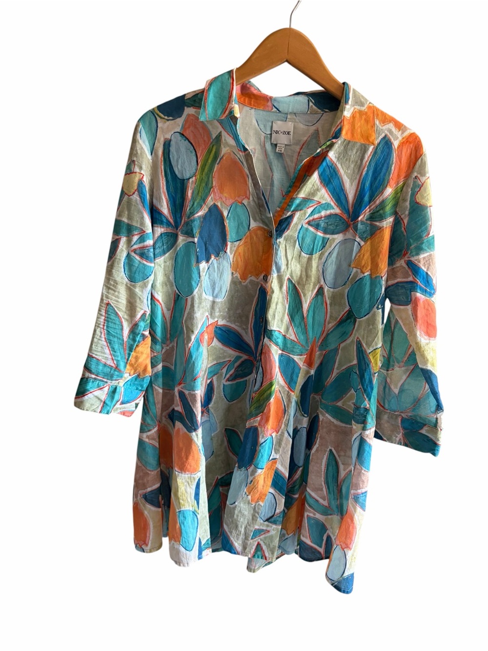 Nic + Zoe Floral Citrus Grove Button Up Tunic Top Size XS Watercolor Artsy - Picture 6 of 12